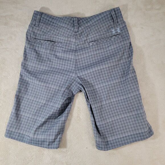 MEN Under Armour Logo Gingham Gray Check Golf Polyester Shorts Stretchy Sz 32 - Picture 9 of 12